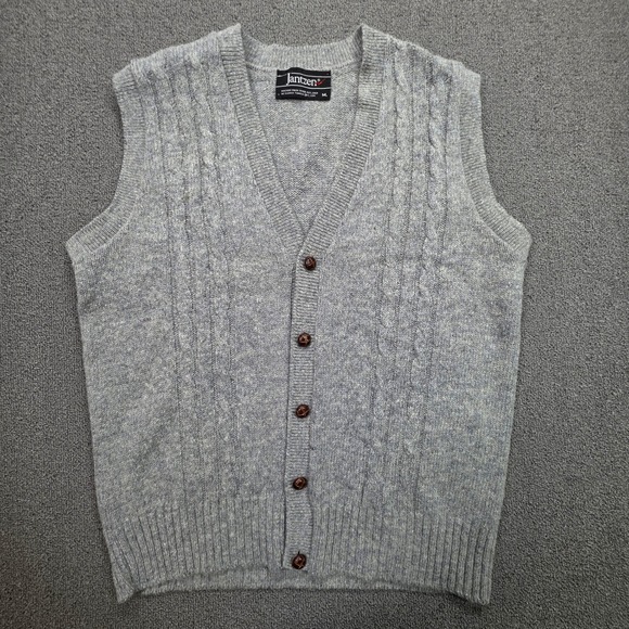 Jantzen Other - Jantzen Mens Heather Gray Cable Knit Button Front Cardigan Sweater Vest Medium